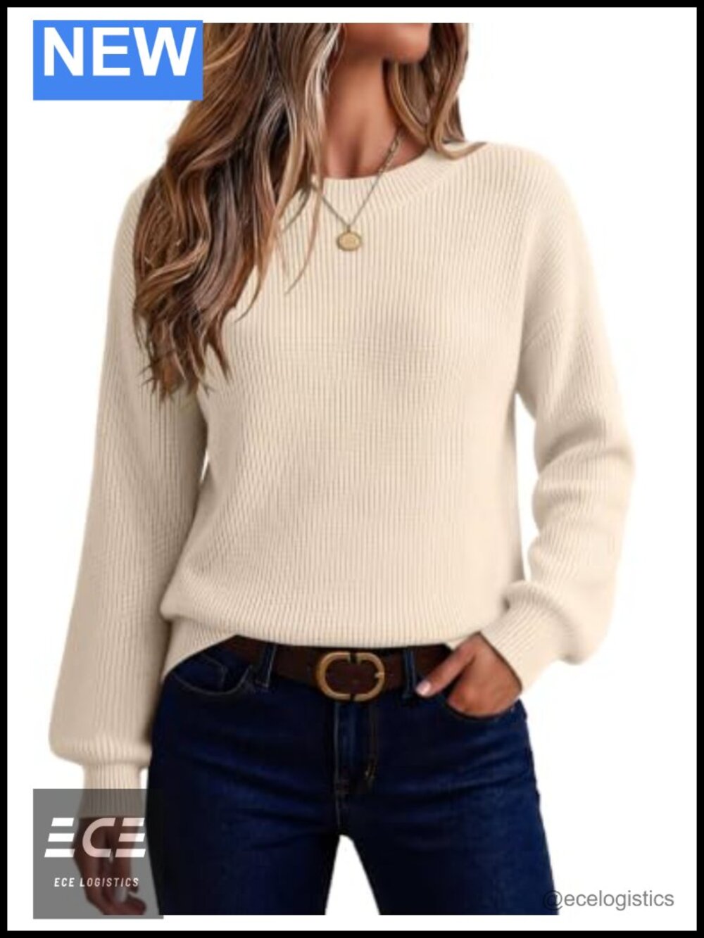 Womens Chunky Knit Loose Fit Pullover Sweater Crew Neck Long Sl